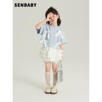 Áo Thun Bé Gái Quần Áo Mùa Hè Bé Gái Váy Ngắn Tay Phù Hợp Với Mùa Hè 2024 Trẻ Em Nơ Top + Bánh Culottes