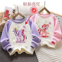 [Áo thun bé gái] Quần áo mùa đông có sẵn cho bé gái sẽ phát sáng Áo thun My Little Pony Girls Thời trang thời trang trẻ em Thu đông cổ tròn dài @ -