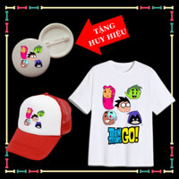 Áo thun bé trai bé gái in mẫu Biệt Đội Teen Titans Go, cổ tròn, ngắn tay-Mũ lưỡi trai trẻ em-Huy hiệu xúc kích