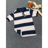 Áo thun bé trai hồng sọc xanh đen cổ bẻ 3174