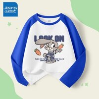 Áo thun bé trai Jeanswest 100% Cotton trẻ em Raglan Áo thun dài tay thời trang thông thường, in hình thỏ