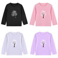 Áo thun bé trai phong cách Hàn Quốc 8 9 trẻ em dài tay cổ tròn Áo sơ mi Cotton hiện đại cho bé gái 10 - 11 tuổi