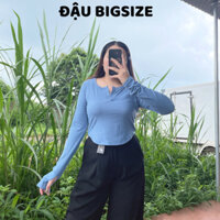 Áo thun bigsize nữ  tay dài cổ tròn phối nút tà bầu chất gân mềm mịn co giãn - G11