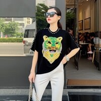 Áo thun Bigsize Unisex Cao cấp, Đính Cườm Cọp Đá Pha Lê, mặc đi chơi, sự kiện, KOL, MC, Ca Sĩ, Streamer, Long Bigsize 95