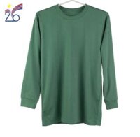 Áo thun bộ đội xanh rêu dài tay cổ tròn ( hàng kinh tế)