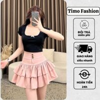 Áo thun body cổ vuông TIMO, Áo thun tay ngắn, viền ren đính nơ phong cách basic dáng ngắn, mặc đi chơi, co giãn AOT115