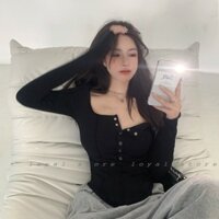 Áo Thun Body Nữ khuy ngực trơn dáng ôm dài tay túi trước