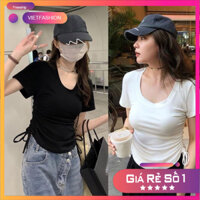 Áo Thun Body Nữ màu Trơn Cộc tay Cổ tròn Dây Rút 2 bên Hông vạt bầu chất Cotton mềm mát cực xinh cho bạn Gái - SVFA193