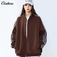 Áo thun bóng chày nữ Mỹ dài tay Áo khoác Cardigan dáng rộng cổ điển