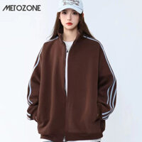 Áo thun bóng chày nữ Mỹ dài tay Áo khoác Cardigan dáng rộng cổ điển