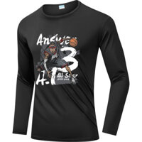 Áo thun bóng rổ dài tay Iverson Mỹ Jersey Xuân Thu Cổ Tròn Phổ Biến Áo Sơ Mi Đáy