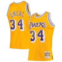 Áo Thun Bóng Rổ In Chữ Laker 34 Shaquille O'Neal Màu Vàng Đen Cho Nam