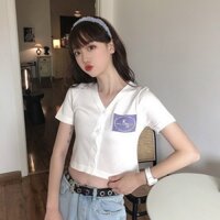 Áo thun borip croptop cộc tay, Croptop nữ kiểu hàn 3 màu đen, trắng, hồng vải cotton quảng châu mềm mại