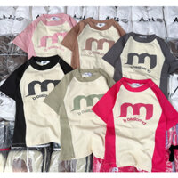 Áo thun borip nữ in chữ M nổi cổ tròn tay ngắn ôm body chất vải borip cotton mềm mại co giãn 4 chiều. Áo thun AH Design