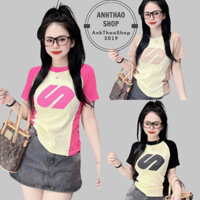 Áo thun borip nữ in chữ S nổi cổ tròn tay ngắn ôm body chất vải borip cotton mềm mại co giãn 4 chiều. Áo thun AH Design