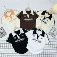 Áo thun borip quảng châu cao cấp, có cổ, in chữ chạy viền tay Form ôm croptop freesize (35-55kg)