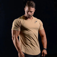 Áo thun cá mập mới của Pinxin Muscle Iron Bodybuilding, màu sắc đồng nhất, tay ngắn co giãn, nhanh khô, áo tập luyện cho nam