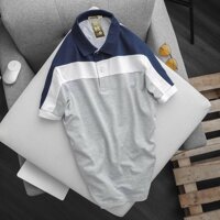 Áo thun cá sâu nam sọc màu  - Cổ Xanh đen - XL