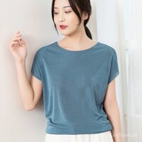 Áo Thun Cánh Dơi Cổ Tròn Tay Ngắn Dáng Rộng Vải Lụa Mát Thời Trang Phong Cách Hàn Quốc Cho Nữ