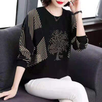 Áo Thun Cánh Dơi Dài Tay Form Rộng Thời Trang Mùa Thu Mới Cho Phụ Nữ Trung Niên