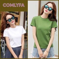 Áo thun cao cấp nữ mùa hè, cổ tròn COMLYFA, trễ vai, nửa tay, co giãn, ôm vừa vặn (MS68)
