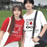 Áo thun cặp đôi dễ thương in hình trái tim và gấu cho mùa hè