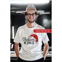 Áo thun cặp đôi giáng sinh Noel thời trang cotton trắng Unisex T-Shirt “Christmas King and Queen”