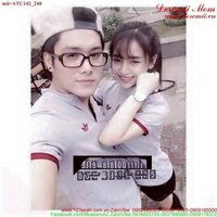 Áo thun cặp tình nhân phối sọc logo yêu thương ATC142