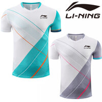 Áo thun cầu lông Li Ning 2024 Quần áo bóng bàn mới dành cho bé trai và bé gái Quần áo tập luyện thi đấu ngắn tay Quần áo thể thao có in 6208 Áo thun văn hóa Hàn Quốc