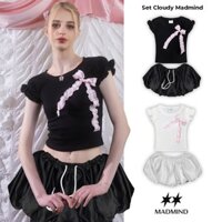 Áo Thun / Chân Váy Ngắn Nữ Dáng Bí May 2 Lớp (Có Quần Bảo Hộ) Cloudy Skirt LANILA - Màu Đen/ Trắng