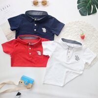 Áo thun cho bé trai cổ bẻ chú Voi con vải cotton, mẫu hot 2023