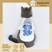 Áo Thun Cho Mèo In Hình Voi Xanh Cực Đáng Yêu – Pong Pet Shop