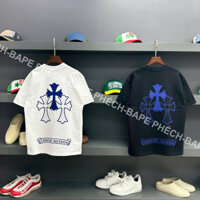 ÁO THUN CHROME HEARTS XANH DƯƠNG FORM RỘNG NAM NỮ UNISEX VẢI COTTON HAI CHIỀU CAO CẤP - BAPE PHẾCH