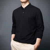 Áo thun cổ bẻ tay dài nam đen KING Áo phông polo nam dài tay trung niên dáng đẹp T02 *