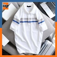 ÁO THUN CỔ BẺ THỜI TRANG NAM PHỐI SỌC NGANG TRƯỚC NGỰC, TAY BO VIỀN - LZPS152 - Xanh  - L