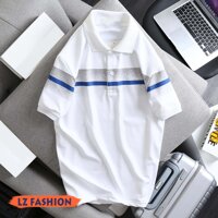 ÁO THUN CỔ BẺ THỜI TRANG NAM PHỐI SỌC NGANG TRƯỚC NGỰC, TAY BO VIỀN - LZPS152 - Xanh  - L