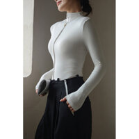 Áo thun cổ cao dài tay chất liệu mỏng nhẹ ôm body tôn eo SEE'M A80, áo giữ nhiệt cổ 3p kiểu phối line giữa đơn giản nữ