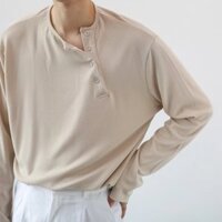 Áo thun cổ chéo phong cách Pháp dành cho nam cao cấp Sense dáng rộng dài tay Thiết kế khí chất Sense Nửa mở Nút áo sơ mi giản dị phù hợp