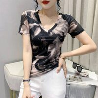 Áo thun cổ chữ V ngắn tay in hình gạc thời trang mùa hè 2022 Slim-Fit Slimer Look Top Nhật Bản Hàn Quốc Thái Việt