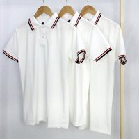 Áo Thun Có Cổ Cá Sấu 4 Chiều Polo Màu Trắng Phối Cổ Và Bo Tay 3 Sọc THOITRANG24H Phom Xuông Đồng Phục Dùng Chung Nam Nữ - Size M