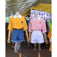 ÁO THUN CÓ CỔ HÌNH CHÚ GẤU VÀ KÌ LÂN SIÊU DỄ THƯƠNG,DỄ MẶC