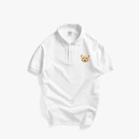 Áo Thun Có Cổ Nam Nữ Vải Cá Sấu 4 Chiều, Áo Thun Cổ Trụ In Hình Đầu Gấu Bông Phong Cách Hàn Quốc, HY Korea