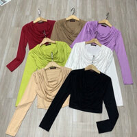 Áo thun cổ đổ phom croptop tay dài