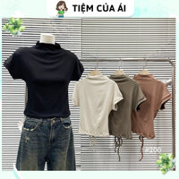Áo Thun Cổ Lọ Ngắn Tay Rút Dây Lưng Ôm Dáng - Áo Kiểu Nữ