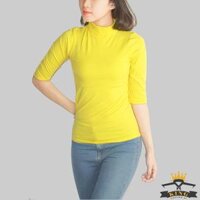 Áo thun cổ lọ nữ chất cotton cao cấp co giãn T17 - Vàng,M -  47kg - 52kg