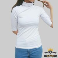 Áo thun cổ lọ nữ chất cotton cao cấp co giãn T17 - Trắng,2XL - 66kg - 72kg