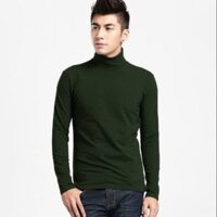 Áo thun cổ lọ tay dài nam màu xanh rêu