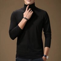 Áo thun cổ lọ tay dài nam màu đen - D01