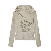 Áo thun có mũ in hình chó khaki cho phụ nữ, phong cách ngọt ngào và cay nồng mùa thu đông, thiết kế ôm sát, áo cơ bản bên trong