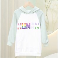 Áo thun có mũ trùm cotton da cá mịn kiểu Hoddie form dài cá tính cho bé gái